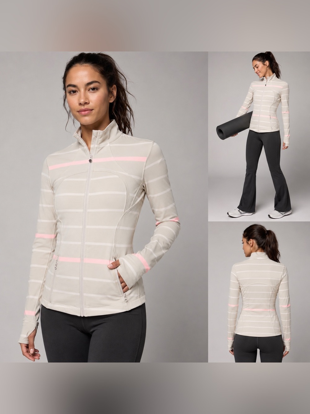 Lululemon Forme Jacket Pop Stripe Heathered Dune / Barely Pink Size 8